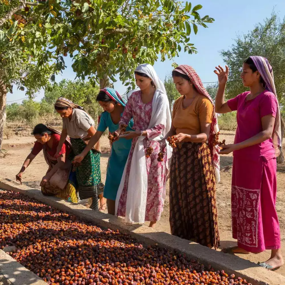 Women empowerment program organized by EcoDateFarm providing skill development and employment opportunities for local women in Jaisalmer